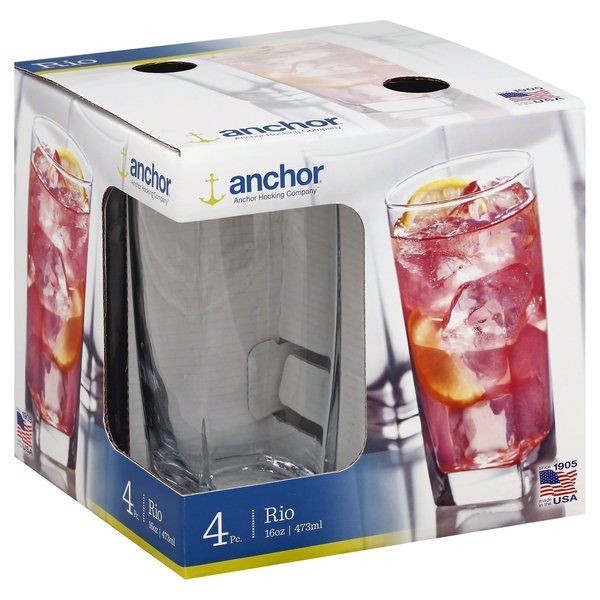 Anchor Hocking Glass 16Oz Clear Rio 4 Pack 80780L20